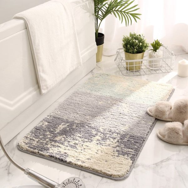 tapis salle de bain gris et blanc